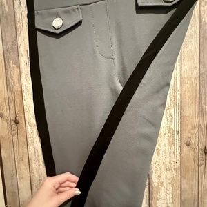 Betabrand Straight Tuxedo Strip Pant | Gray Yoga Dress Pant Size Small